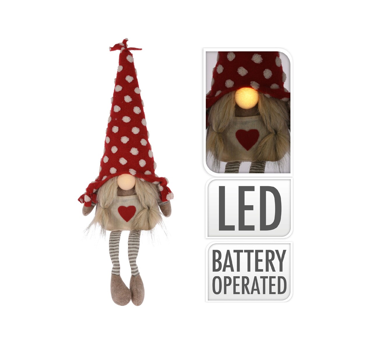 Decoratiune luminoasa Girl Gnome, 20x13x50 cm, plus, rosu/bej - imagine 3